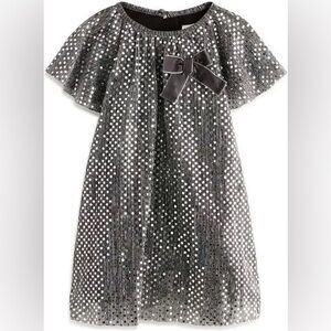 NEXT Charcoal Bow Sequin Party Angel Sleeve Dress Size 2/3 Years